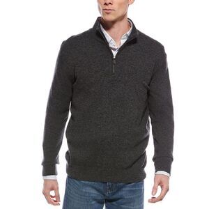 Forte Mens  Cashmere Mock Neck Cashmere 1/4-Zip Sweater, Grey